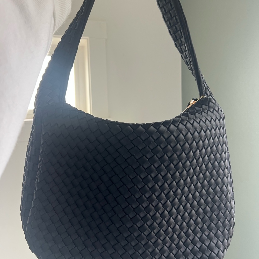 Anthropologie Black Woven Neoprene Shoulder Bag